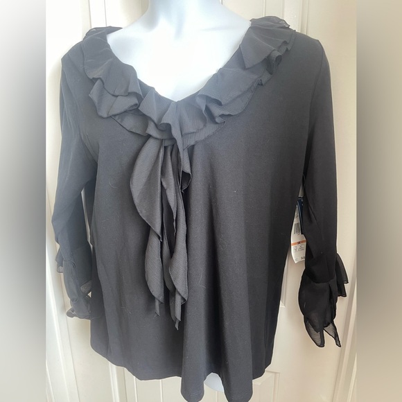 NWT Jones New York Signature Woman Black Knit Blouse w/Ruffled Neckline, Size 3X - Picture 5 of 10